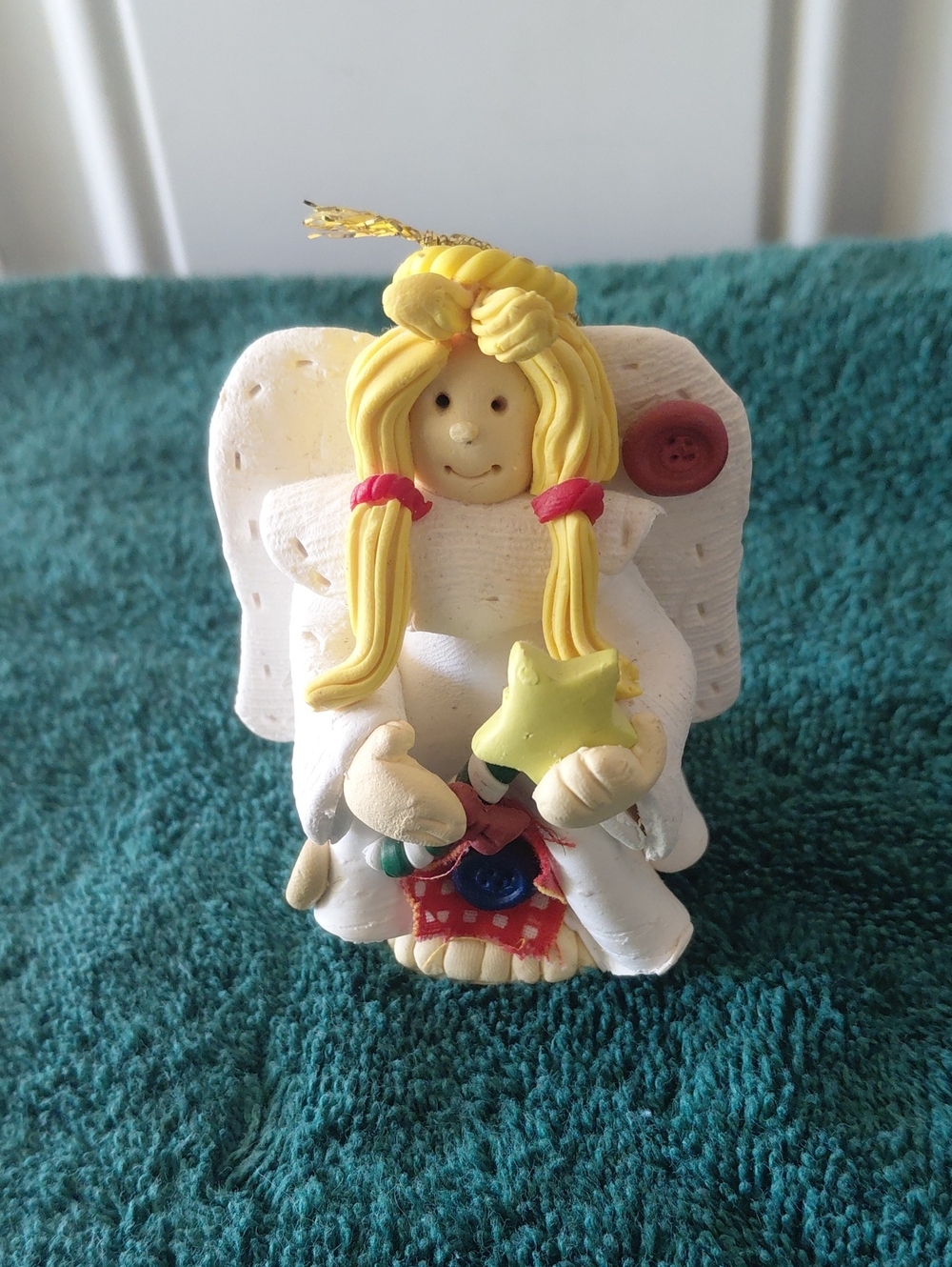Handmade Angel Ornament in White with Yellow Hair